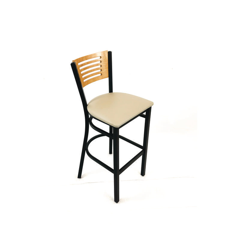 Jones River Series Barstool, Supports Up to 300 lb, 28.5" Seat Height, Taupe Seat, Natural Back, Black Base