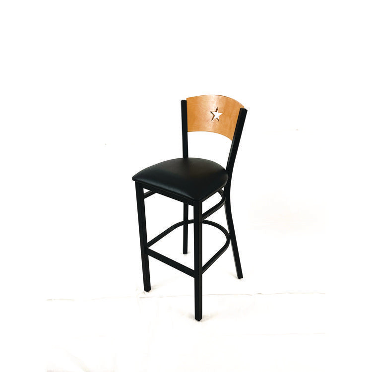 Liberty Series Barstool, Supports Up to 300 lb, 28.5" Seat Height, Black Seat, Natural Back, Black Base