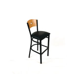 Liberty Series Barstool, Supports Up to 300 lb, 28.5" Seat Height, Black Seat, Natural Back, Black Base