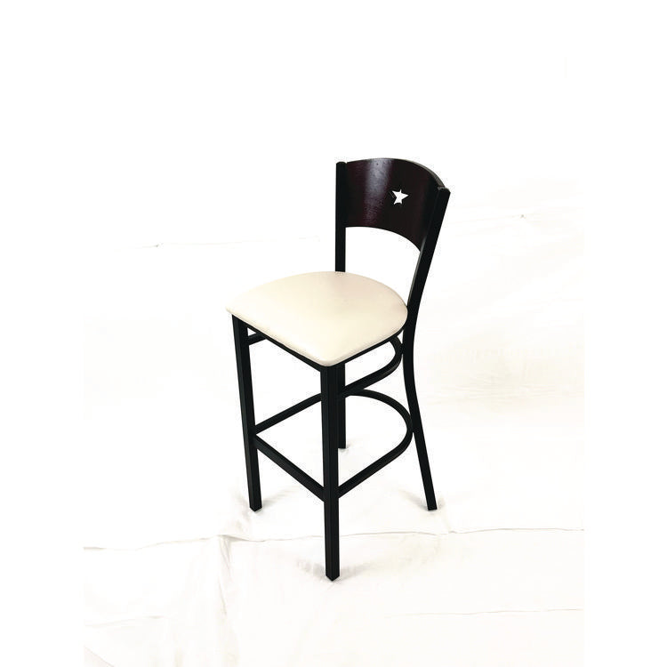 Liberty Series Barstool, Supports Up to 300 lb, 28.5" Seat Height, Cream Seat, Dark Mahogany Back, Black Base
