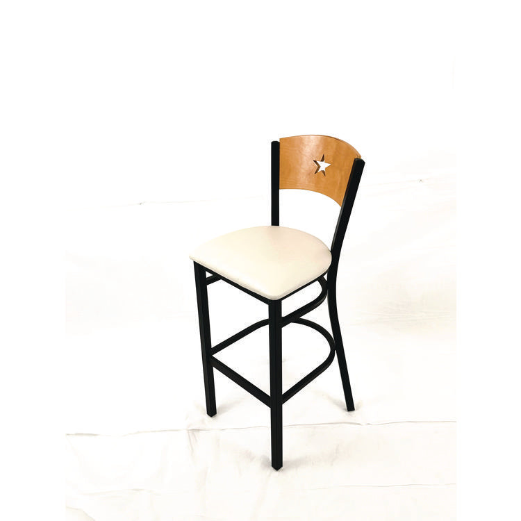 Liberty Series Barstool, Supports Up to 300 lb, 28.5" Seat Height, Cream Seat, Natural Back, Black Base