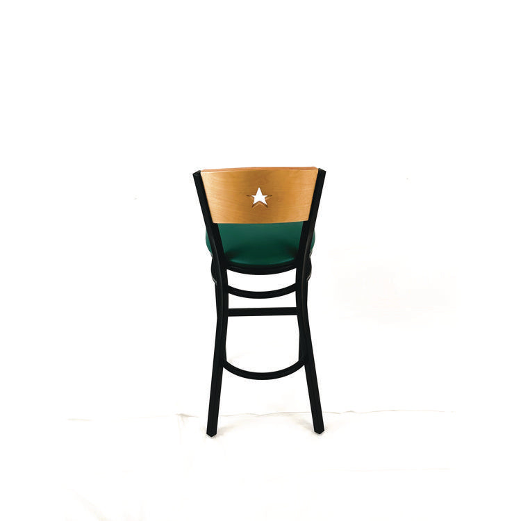 Liberty Series Barstool, Supports Up to 300 lb, 28.5" Seat Height, Green Seat, Natural Back, Black Base