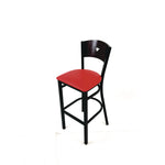 Liberty Series Barstool, Supports Up to 300 lb, 28.5" Seat Height, Red Seat, Dark Mahogany Back, Black Base