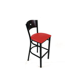 Liberty Series Barstool, Supports Up to 300 lb, 28.5" Seat Height, Red Seat, Dark Mahogany Back, Black Base