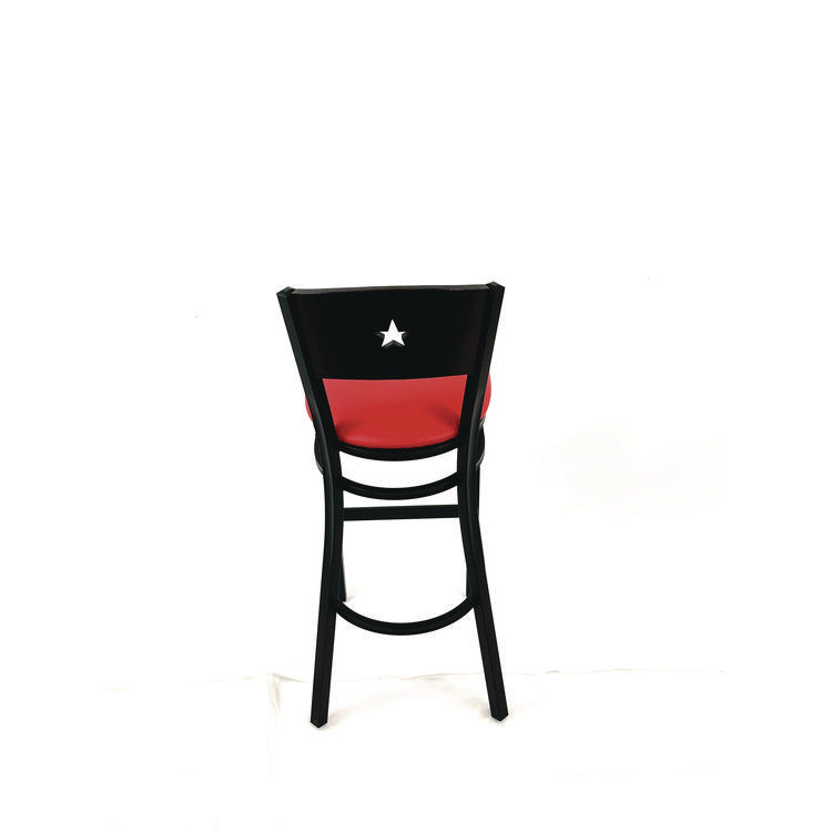 Liberty Series Barstool, Supports Up to 300 lb, 28.5" Seat Height, Red Seat, Dark Mahogany Back, Black Base