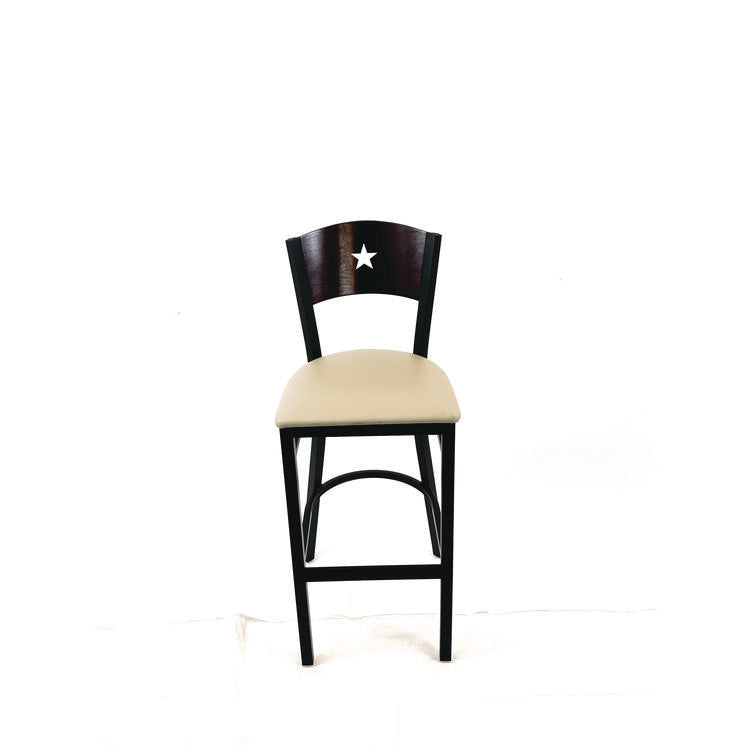 Liberty Series Barstool, Supports Up to 300 lb, 28.5" Seat Height, Taupe Seat, Dark Mahogany Back, Black Base
