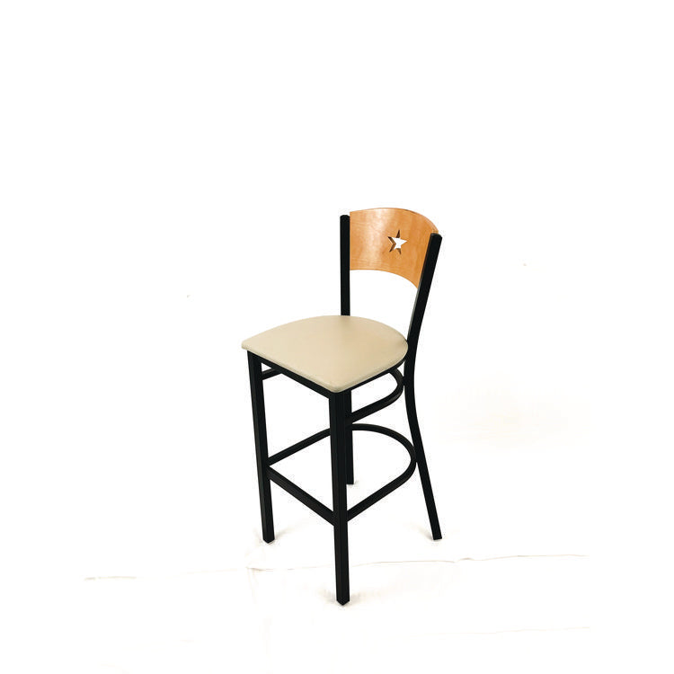 Liberty Series Barstool, Supports Up to 300 lb, 28.5" Seat Height, Taupe Seat, Natural Back, Black Base