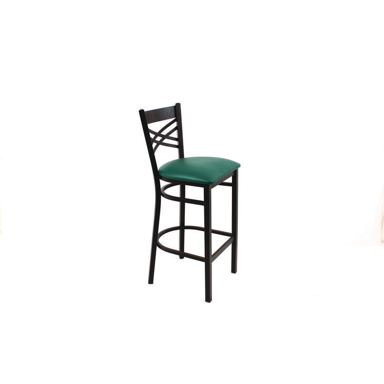 X Series Barstool, Supports Up to 300 lb, 29.5" Seat Height, Green Seat, Black Back, Black Base
