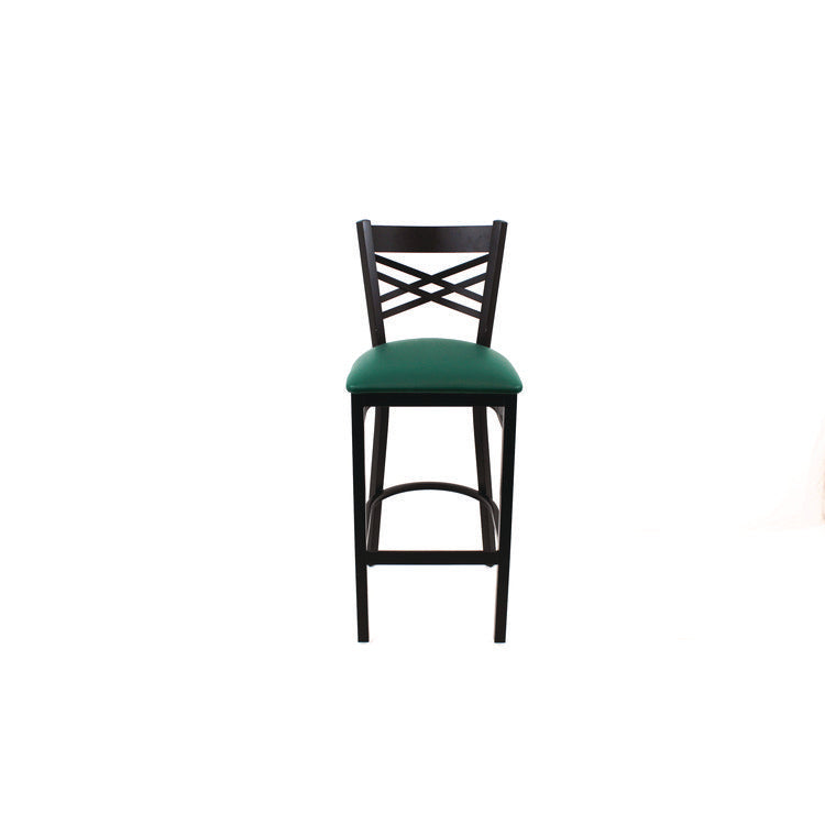 X Series Barstool, Supports Up to 300 lb, 29.5" Seat Height, Green Seat, Black Back, Black Base