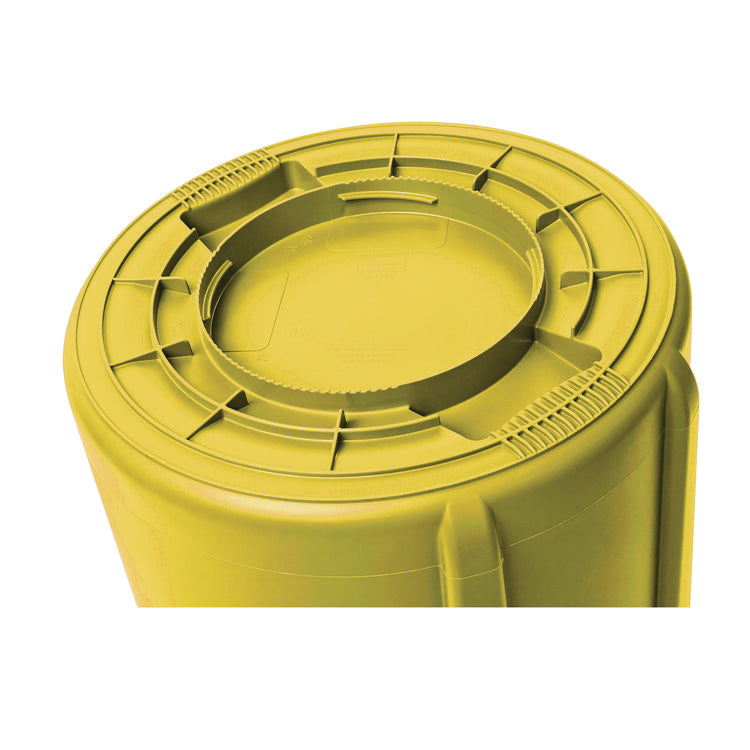 Vented Round Brute Container, 10 gal, Plastic, Yellow