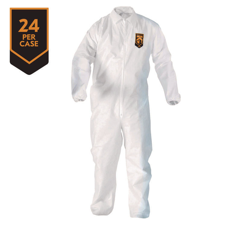 A20 Breathable Particle Protection Coveralls, Zip Front, Elastic Back, Wrists, Ankles, Large, White, 24/Carton
