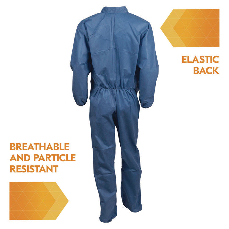 A20 Breathable Particle Protection Coveralls, Zip Front, Elastic Back, Wrists, Ankles, 3X-Large, Blue, 20/Carton