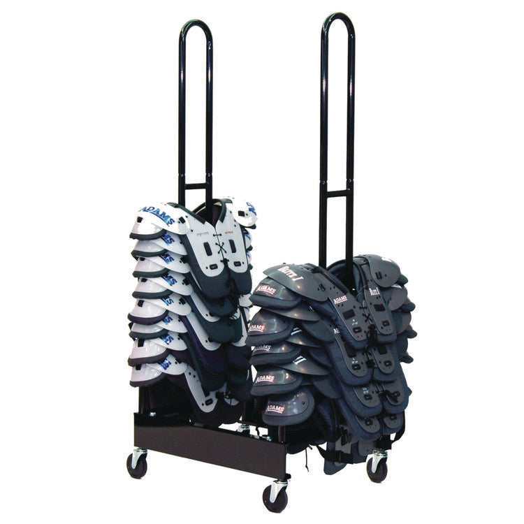 Mobile Two-Stack Shoulder Pad Rack, Metal, 176 lb Capacity, 24" x 30" x 69", Black