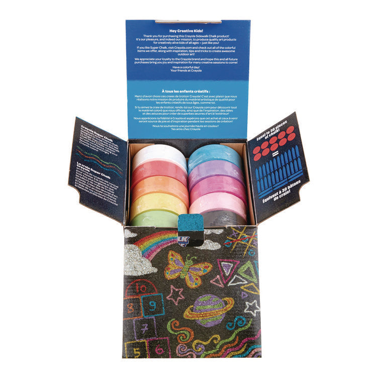 Super Chalk, 1" x 2.8" Diameter, 10 Assorted Colors, 10 Pucks/Box