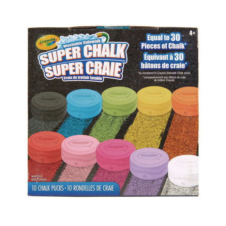 Super Chalk, 1" x 2.8" Diameter, 10 Assorted Colors, 10 Pucks/Box