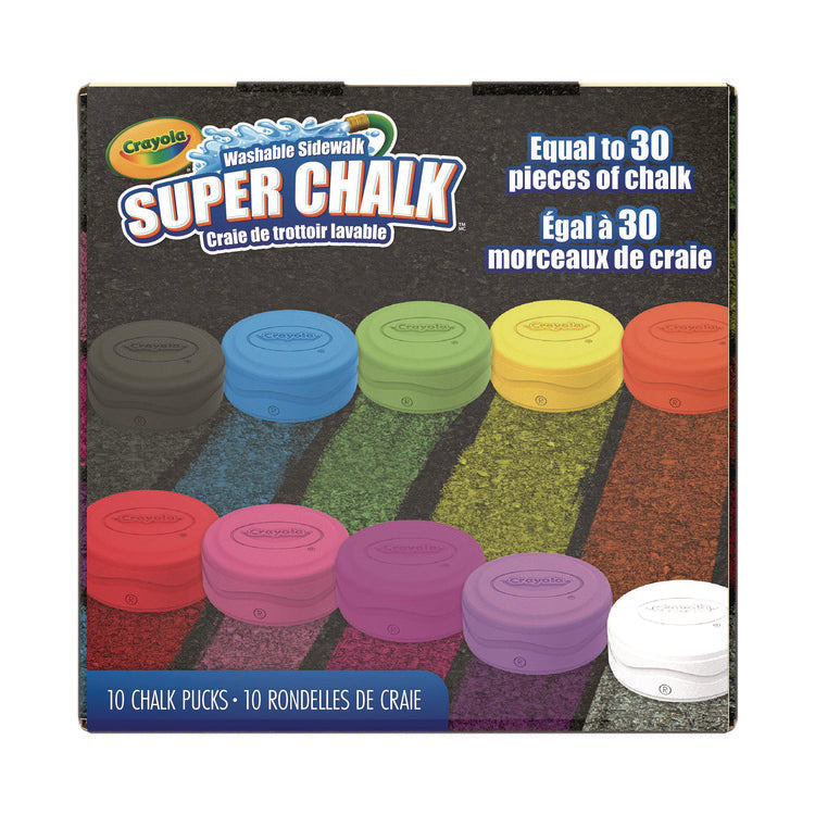 Super Chalk, 1" x 2.8" Diameter, 10 Assorted Colors, 10 Pucks/Box
