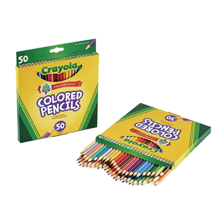 Long-Length Colored Pencil Set, 3.3 mm, 2B, Assorted Lead and Barrel Colors, 50/Box