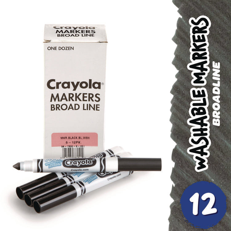 Broad Line Washable Markers, Broad Bullet Tip, Black, 12/box