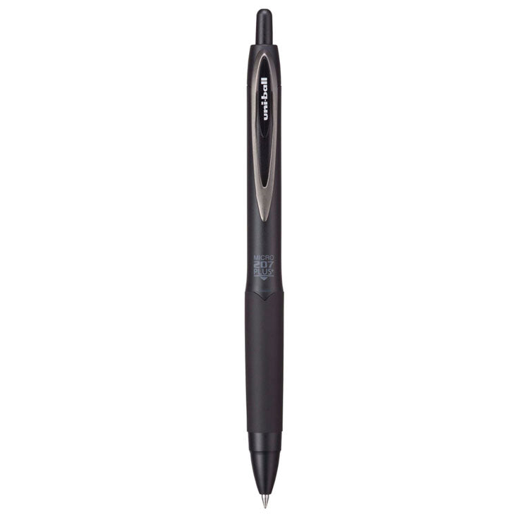 207 Plus+ Gel Pen, Retractable, Micro 0.5 mm, Black Ink, Black Barrel, Dozen