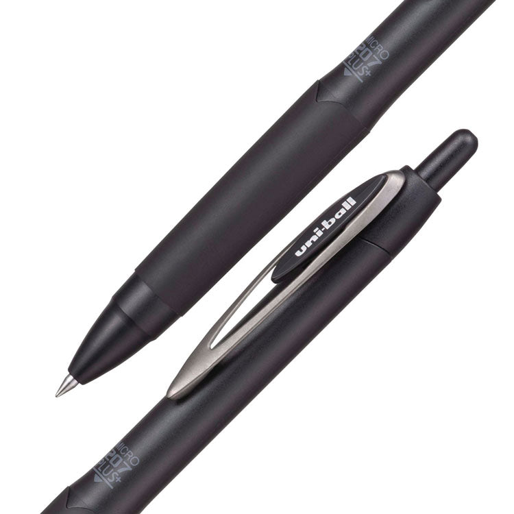 207 Plus+ Gel Pen, Retractable, Micro 0.5 mm, Black Ink, Black Barrel, Dozen