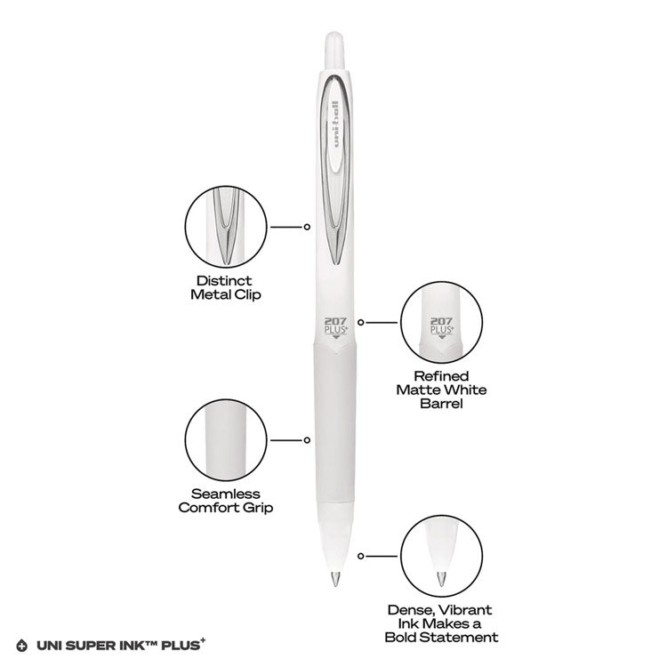 207 Plus+ Gel Pen, Retractable, Medium 0.7 mm, Black Ink, White Barrel, 4/Pack