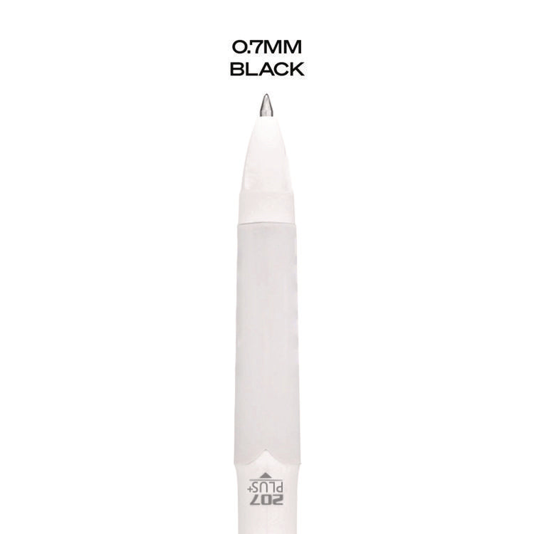 207 Plus+ Gel Pen, Retractable, Medium 0.7 mm, Black Ink, White Barrel, Dozen