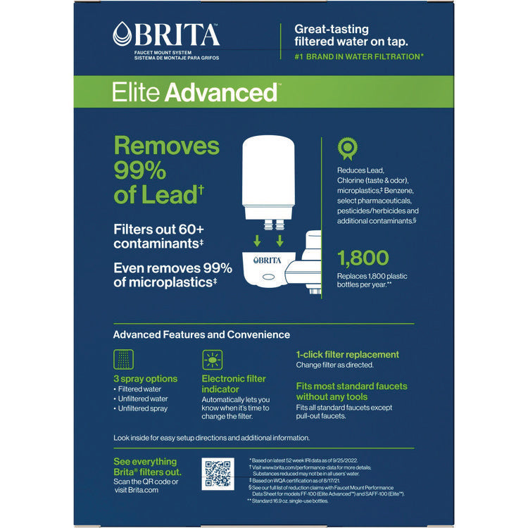 Water Faucet Mount Filtration System with 1 Elite Advanced Replacement Filter, White, 4/Carton