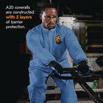 A20 Breathable Particle Protection Coveralls, Zip Front, Elastic Back, Wrists, Ankles, 3X-Large, Blue, 20/Carton