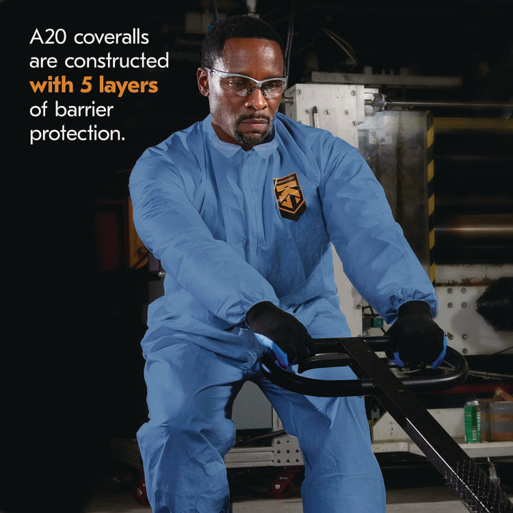 A20 Breathable Particle Protection Coveralls, Zip Front, Elastic Back, Wrists, Ankles, 3X-Large, Blue, 20/Carton
