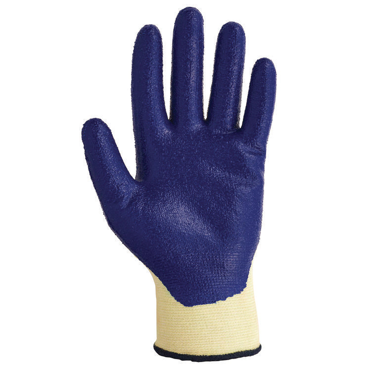 G60 Nitrile Coated Cut Resistant Gloves, EN388: 3221, Large (Size 9), Blue/Yellow, 12 Pairs