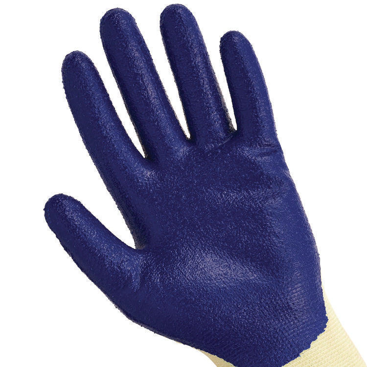 G60 Nitrile Coated Cut Resistant Gloves, EN388: 3221, Large (Size 9), Blue/Yellow, 12 Pairs