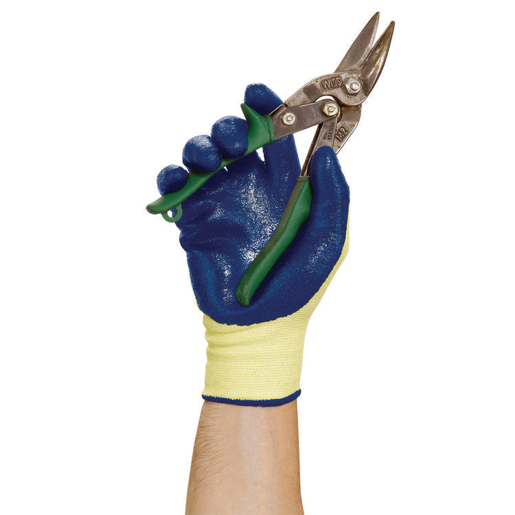 G60 Nitrile Coated Cut Resistant Gloves, EN388: 3221, Large (Size 9), Blue/Yellow, 12 Pairs