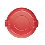 BRUTE Self-Draining Flat Top Lids for 32 gal Round BRUTE Containers, 22.25" Diameter x 3"h, Red, 3/Carton