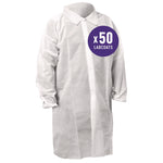 KGA10 Standard Weight Lab Coat for Non-Hazardous Particulate Protection, Large, White, 50/Carton