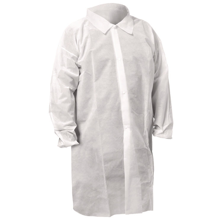 KGA10 Standard Weight Lab Coat for Non-Hazardous Particulate Protection, 2X-Large, White, 50/Carton