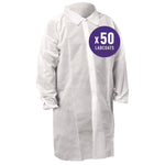 KGA10 Standard Weight Lab Coat for Non-Hazardous Particulate Protection, 3X-Large, White, 50/Carton