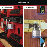 Four-Pin Tumbler Lock, Laminated Steel Body, 1.12" Wide, Silver/Blue, 2 Keys