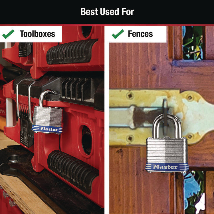 Four-Pin Tumbler Lock, Laminated Steel Body, 1.12" Wide, Silver/Blue, 2 Keys