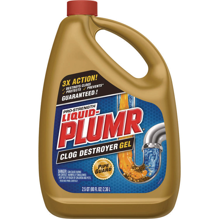 Pro-Strength Full Clog Destroyer Plus PipeGuard, Gel, 80 oz, 6/Carton