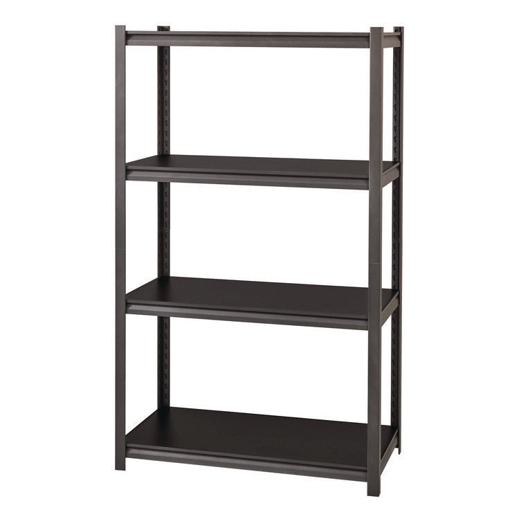 Steel Shelving Unit with Laminate Shelves, Four-Shelf, 36w x 18d x 60h, Steel, Black/Gun Metal Gray