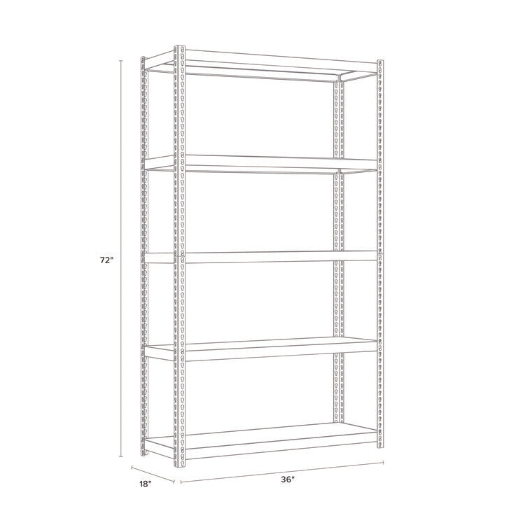 Steel Shelving Unit with Particleboard Shelves, Five-Shelf, 36w x 18d x 72h, Steel, Black