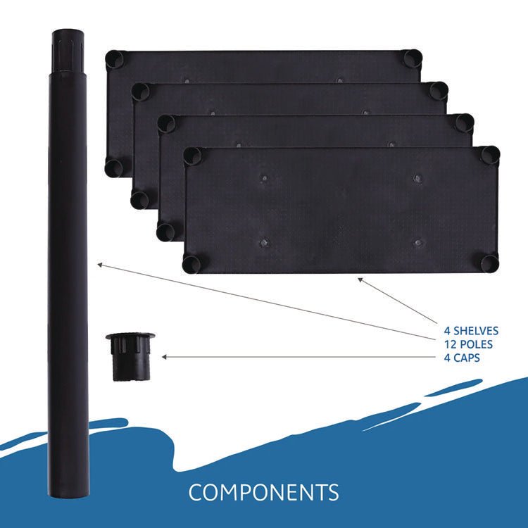 Rough n Ready Open Storage System, Four-Shelf, Injection-Molded Polypropylene, 32w x 13d x 54h, Black