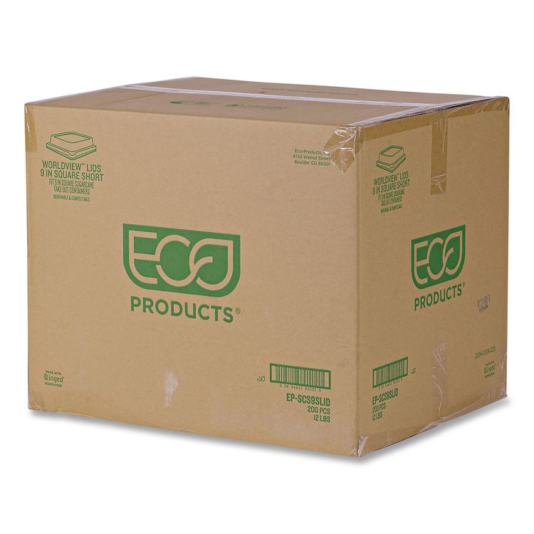 Renewable and Compostable Lids, 8.8 x 8.8 x 1.64, Clear, Plastic, 200/Carton