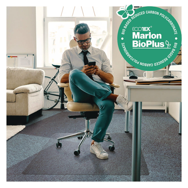 Ecotex Marlon BioPlus Rectangular Polycarbonate Chair Mat for Low/Medium Pile Carpets, Rectangular, 29 x 47, Clear
