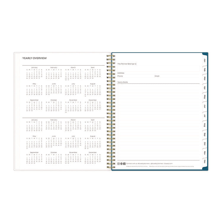 Bakah Blue Weekly/Monthly Planner, Floral Artwork, 11 x 8.5, Blue/White Cover, 12-Month (Jan to Dec): 2025
