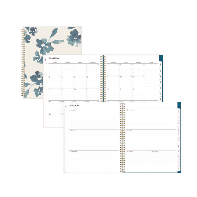 Bakah Blue Weekly/Monthly Planner, Floral Artwork, 11 x 8.5, Blue/White Cover, 12-Month (Jan to Dec): 2025