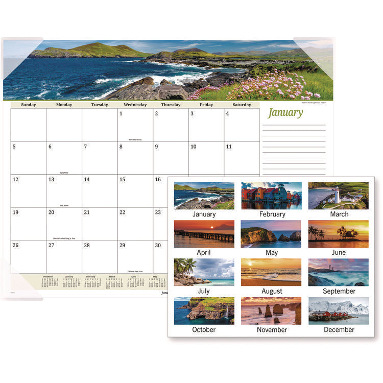 Seascape Panoramic Desk Pad, Seascape Panoramic Photography, 22 x 17, White Sheets, Clear Corners, 12-Month (Jan-Dec): 2025