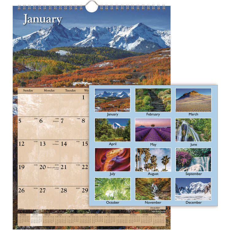 Scenic Monthly Wall Calendar, Landscape Photography, 12 x 17, White/Multicolor Sheets, 12-Month (Jan to Dec): 2025