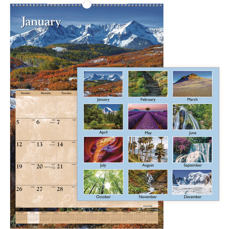 Scenic Monthly Wall Calendar, Landscape Photography, 15.5 x 22.75, White/Multicolor Sheets, 12-Month (Jan-Dec): 2025