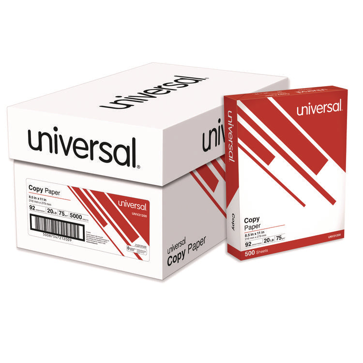 Copy Paper, 92 Bright, 20 lb Bond Weight, 8.5 x 11, White, 500 Sheets/Ream, 10 Reams/Carton, 40 Cartons/Pallet